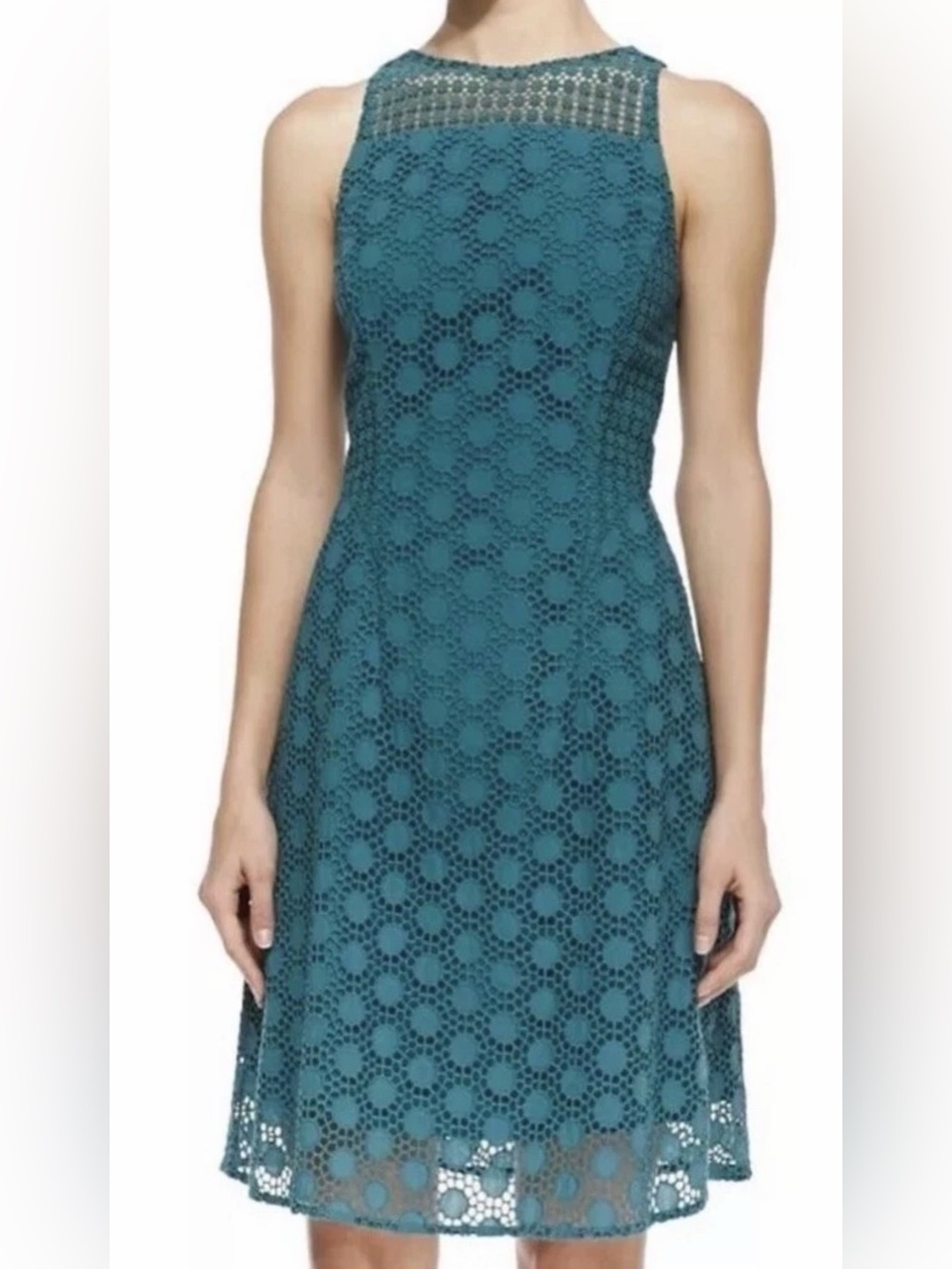 Tory Burch Hallie Teal Eyelet Sleeveless Mini Dress